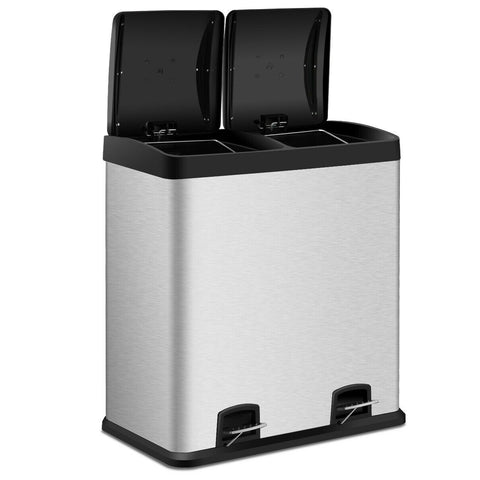 Large 16-Gallon Dual Compartment Kitchen Trash Can with Foot Pedal Open