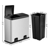 Large 16-Gallon Dual Compartment Kitchen Trash Can with Foot Pedal Open