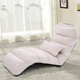 Foldable Multi-Position Sofa Bed Lounger Couch with Pillow in Beige Faux Suede