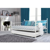 Full size White Metal Daybed with Twin Roll-out Trundle Bed