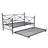 Full size Black Metal Daybed Frame with Twin Roll-out Trundle