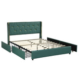 Full Size Green/Gold Linen Headboard 4 Drawer Storage Platform Bed