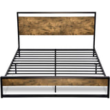 Full size Metal Wood Platform Bed Frame with Industrial Headboard