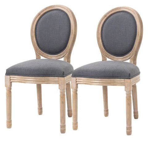 Set of 2 Vintage Upholstered Armless Curved Back Dining Chairs Grey Wash