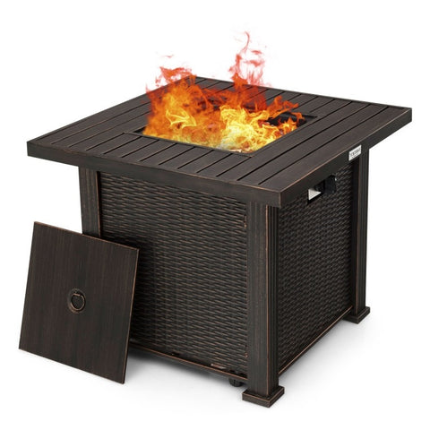 Outdoor Square Propane Gas Fire Pit Table with Adjustable Flame