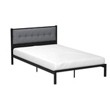 Full Metal Platform Bed Frame with Gray Button Tufted Upholstered Headboard