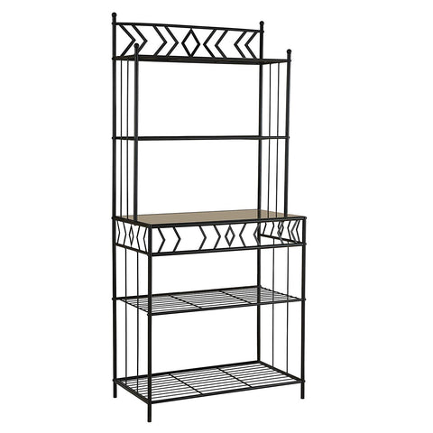 Kitchen Bakers Rack in Black Metal with Marble Finish Top