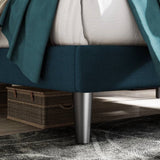 Full Size Adjustable Height Platform Bed Frame with Blue Upholstered Headboard