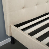 Full size Platform Bed Frame with Taupe Button Tufted Upholstered Headboard