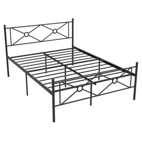 Full Size Modern Black Metal Platform Bed Frame with Headboard and Footboard