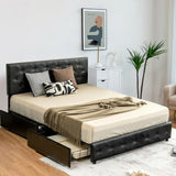 Full Size Black PU Leather Button Tufted Platform Bed with 4 Storage Drawers