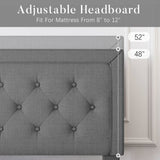 Full Size Dark Grey Linen Upholstered Platform Bed with Button-Tufted Headboard