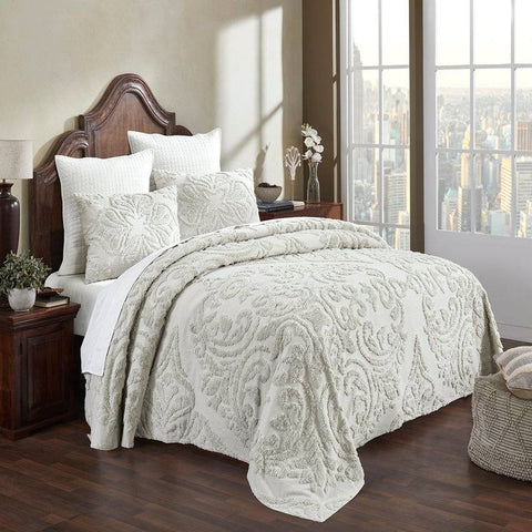 Full Size 100-Percent Cotton Chenille 3-Piece Coverlet Bedspread Set in Ivory