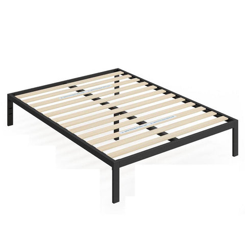 Full Black Metal Platform Bed Frame with Wood Slats - 700 lbs Weight Capacity