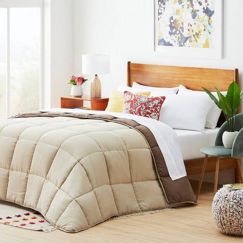 Full All Seasons Beige/Brown Reversible Polyester Down Alternative Comforter
