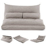 Modern Adjustable Floor Lounger Chair Sofa Bed with 2 Pillows in Grey