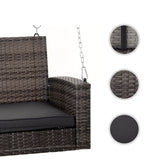Grey Tones Wicker Porch Swing 7ft Hanging Chain with Dark Grey Padded Cushion