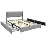 Full Size Grey/Gold Linen Headboard 4 Drawer Storage Platform Bed