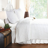 King size 3-Piece Quilt Set with 2 Pillow Shams 100% Cotton White Ruffles