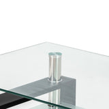 Modern 2 Tier Glass Coffee Table with Black Metal Legs