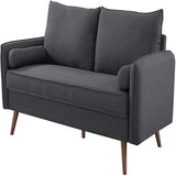 Modern Grey Fabric Upholstered Sofa with Mid-Century Style Wood Legs