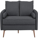 Modern Grey Fabric Upholstered Sofa with Mid-Century Style Wood Legs