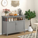 Grey Wood 2-Door Dining Buffet Sideboard Cabinet with Open Storage Shelf
