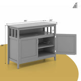 Grey Wood 2-Door Dining Buffet Sideboard Cabinet with Open Storage Shelf