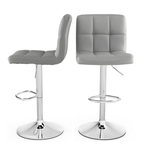 Set of 2 Modern Adjustable Height Barstools w/ Comfortable Grey PU Leather Seat