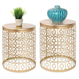 Set Of 2 Circle Charm Round Accent Table Nightstand Gold