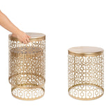 Set Of 2 Circle Charm Round Accent Table Nightstand Gold