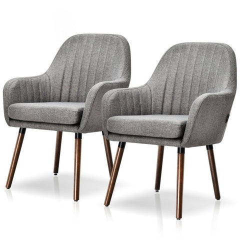Set of 2 Retro Grey Linen Upholstered Accent Chair with Stylish Wood Legs
