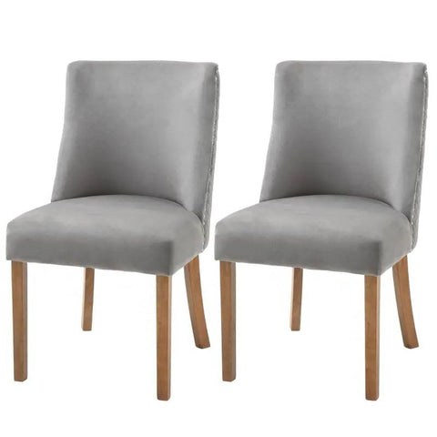 Set of 2 Modern Nailhead Diamond Stitch Upholstered Dining Chairs in Light Grey