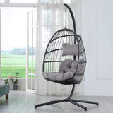Grey Indoor/Outdoor Wicker Rattan Aluminum Frame Swing Egg Chair Hammock