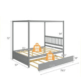 Gray Full Size Canopy Platform Bed with Twin Roller Trundle Bed