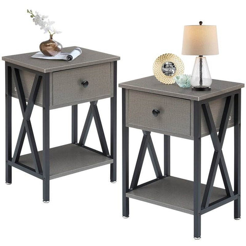 Set of 2 - 1 Drawer Nightstand in Grey and Black Wood Finish