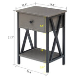 Set of 2 - 1 Drawer Nightstand in Grey and Black Wood Finish