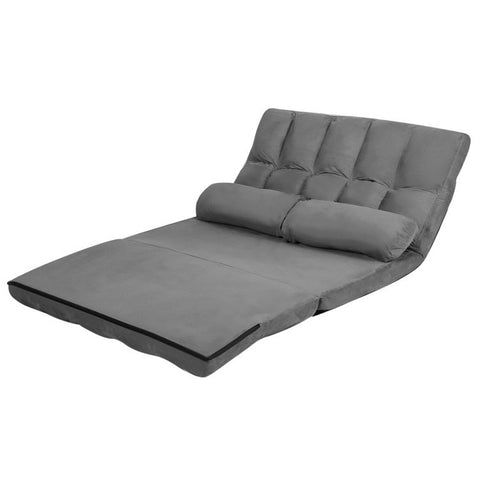 Faux Suede 5 Tilt Foldable Floor Sofa Bed Detachable Cloth Cover in Grey