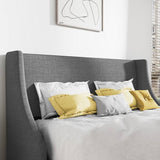 Full Size Grey Linen Blend Upholstered Platform Bed with Wingback Headboard