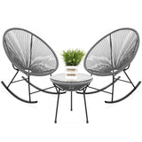 3 Piece Grey Oval Patio Woven Rocking Chair Bistro Set
