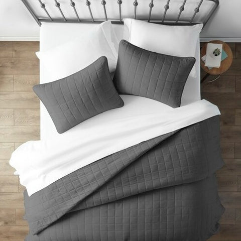 2 Piece Microfiber Farmhouse Coverlet Bedspread Set Grey, Twin/Twin XL