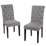 Set of 2 Grey Linen Button Tufted Dining Chair with Wood Legs