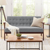 Mid-Century Modern 2-Seat Loveseat Sofa Couch Wood Frame Grey Button Tufted