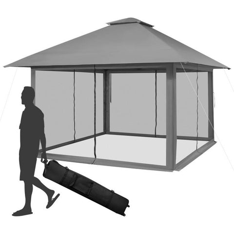 Grey 13 x 13 Ft Pop-Up Gazebo Outdoor Canopy w/ Mesh Mosquito Netting Sidewalls