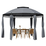 Circular Dome Hexagon Gazebo Canopy with Polyester Privacy Curtain in Grey