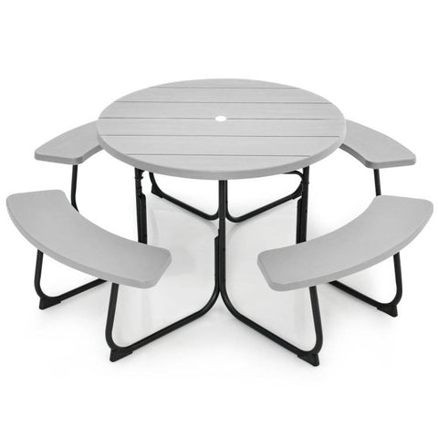 Grey All Weather 8 Seater Picnic Table Umbrella Hole