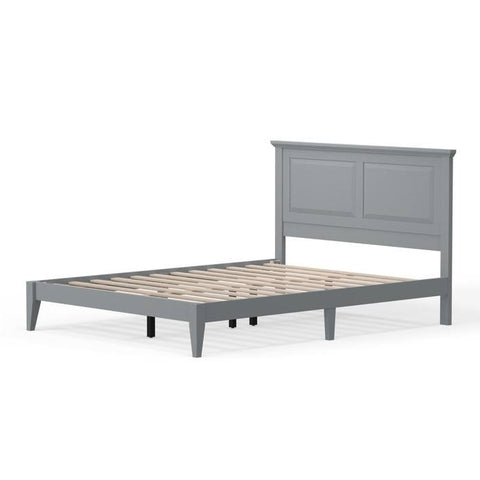 Queen Traditional Solid Oak Wooden Platform Bed Frame with Headboard in Grey