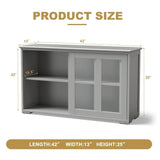 Grey Wood Buffet Kitchen Dining Sideboard Storage Cabinet w/ Glass Sliding Door