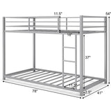 Twin over Twin Low Profile Modern Bunk Bed in Silver Metal Finish
