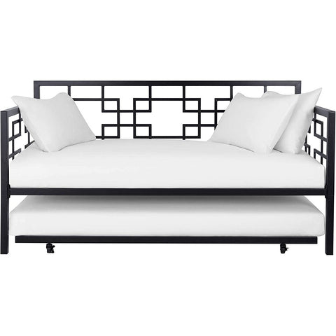 Black Metal Daybed Frame with Twin Pull-Out Trundle Bed